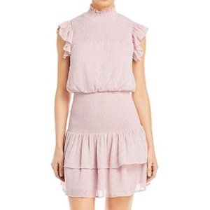Aqua Ruffle Short Sleeve Smocked Mini Dress Pink